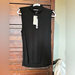 Evereve Sleeveless Mock Neck Black Ribbed Top
